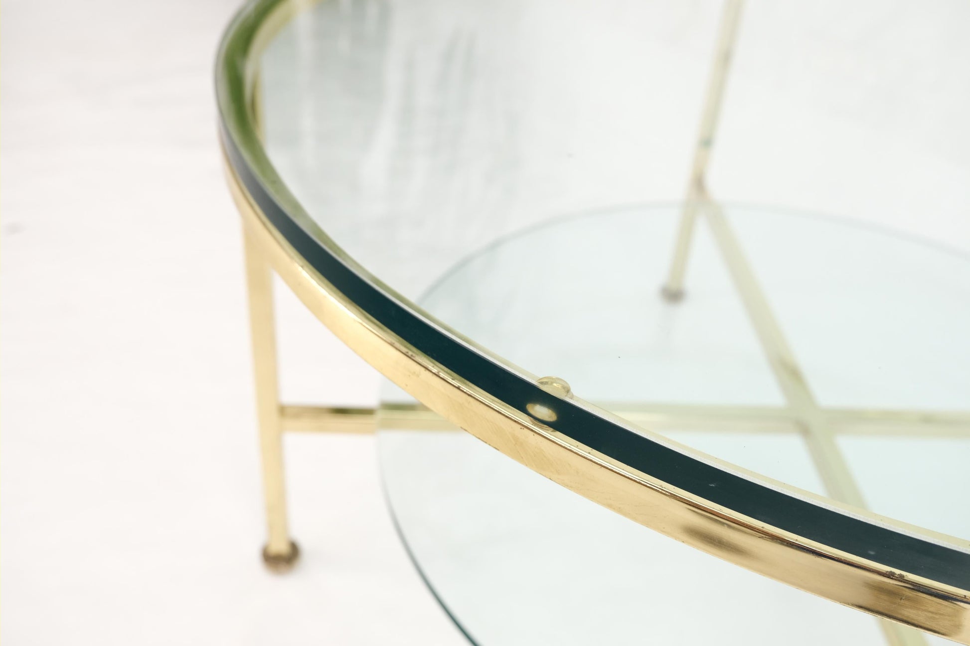 EstablishedLines Two Tier Cross Shape Brass Base Round Occasional Coffee Side End Table Stand