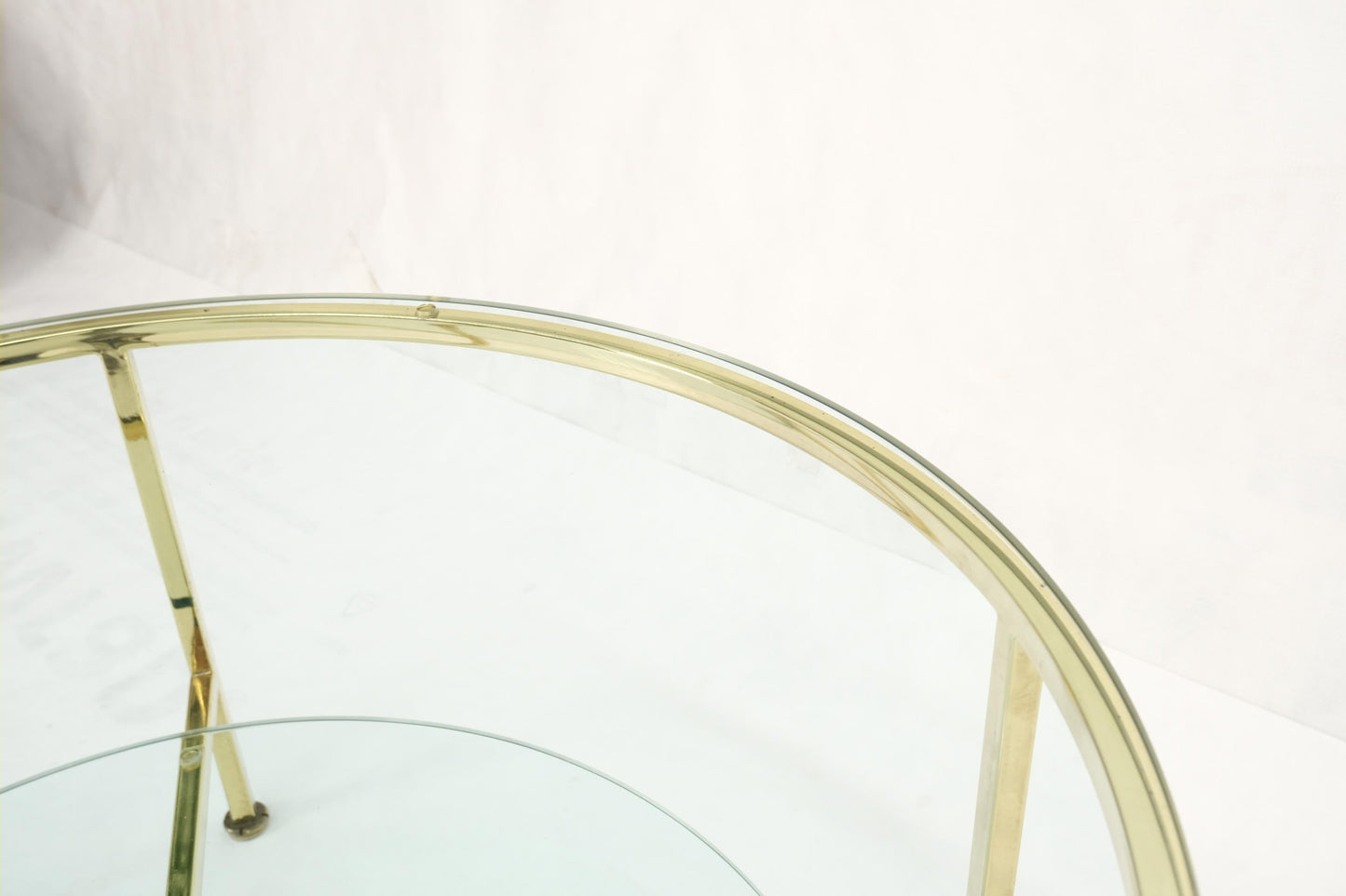 EstablishedLines Two Tier Cross Shape Brass Base Round Occasional Coffee Side End Table Stand