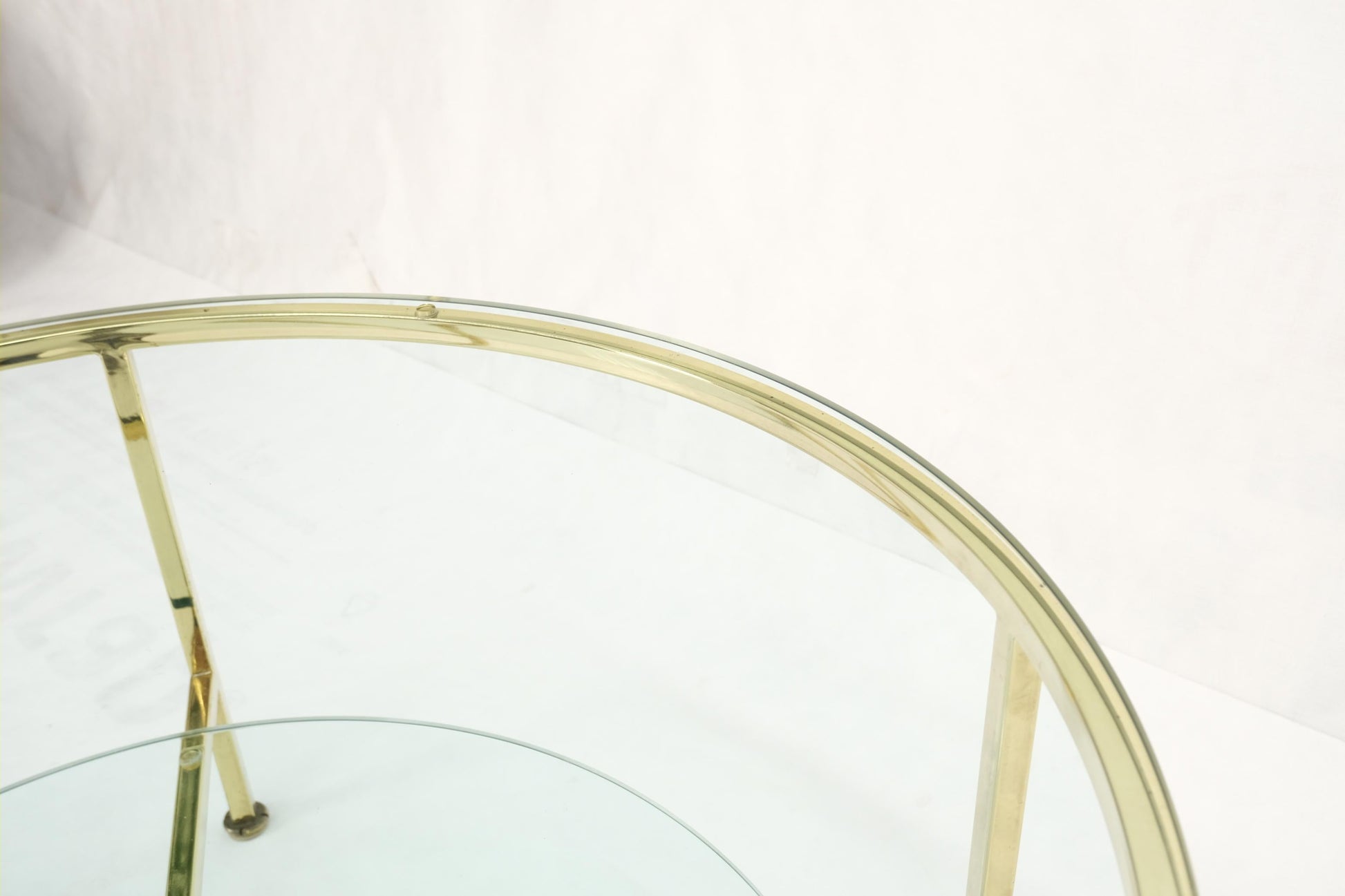 EstablishedLines Two Tier Cross Shape Brass Base Round Occasional Coffee Side End Table Stand