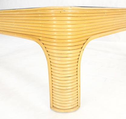 EstablishedLines Blond Rattan Bamboo Rounded Corners Square Glass Top Coffee Table 1970's Frankl