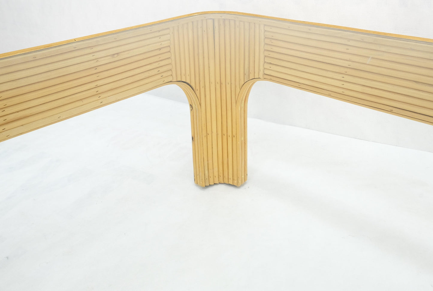 EstablishedLines Blond Rattan Bamboo Rounded Corners Square Glass Top Coffee Table 1970's Frankl