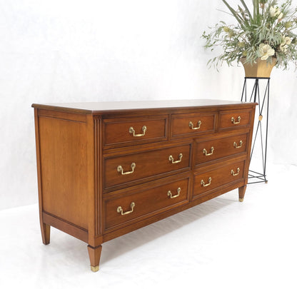 EstablishedLines Mid-Century Modern 7 Drawers Brass Drop Pulls Long Walnut Dresser Credenza Mint!