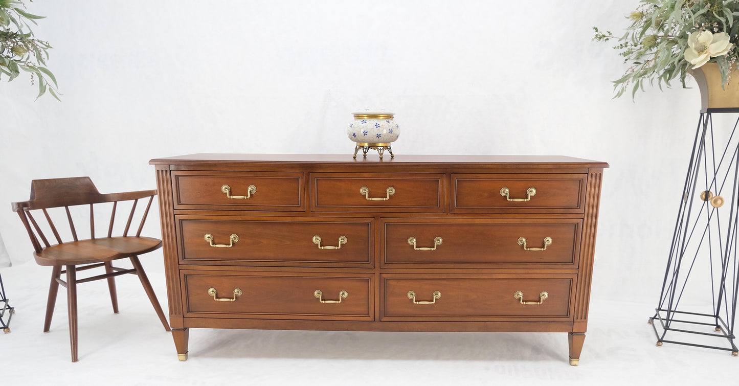EstablishedLines Mid-Century Modern 7 Drawers Brass Drop Pulls Long Walnut Dresser Credenza Mint!