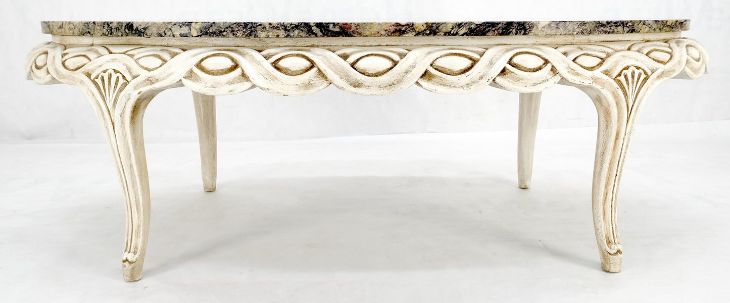 EstablishedLines Braided Bezel Oval Marble Top White Pickle Finish French Provincial Coffee Table