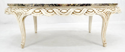 EstablishedLines Braided Bezel Oval Marble Top White Pickle Finish French Provincial Coffee Table