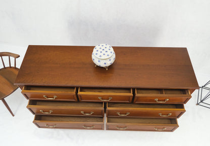 EstablishedLines Mid-Century Modern 7 Drawers Brass Drop Pulls Long Walnut Dresser Credenza Mint!