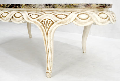 EstablishedLines Braided Bezel Oval Marble Top White Pickle Finish French Provincial Coffee Table