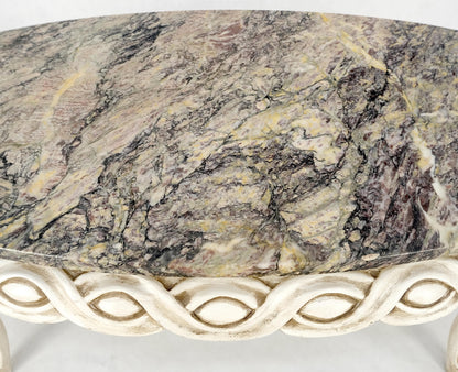 EstablishedLines Braided Bezel Oval Marble Top White Pickle Finish French Provincial Coffee Table