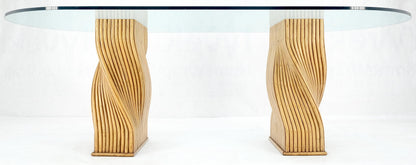 EstablishedLines Racetrack Oval Shape 3/4" Glass Top Sheaf of Twisted Bamboo Bases Dining Table
