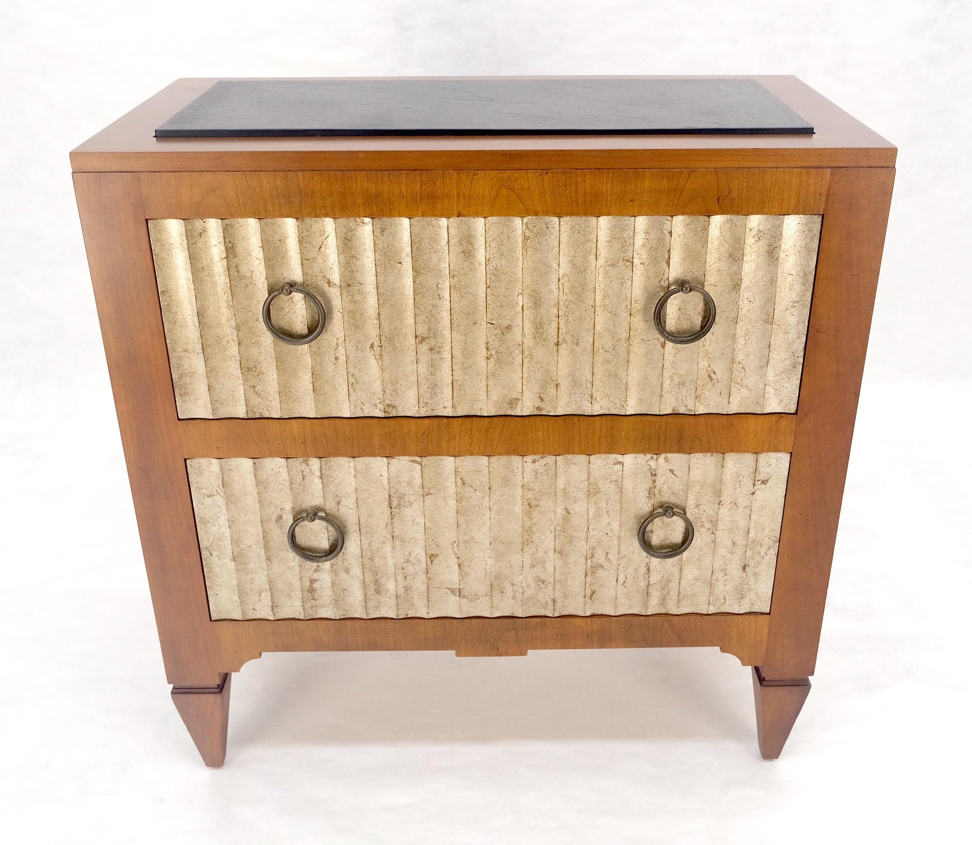 EstablishedLines Baker Slate Top Silver Leaf Scallop Front Two Drawers Night Stand End Table MINT