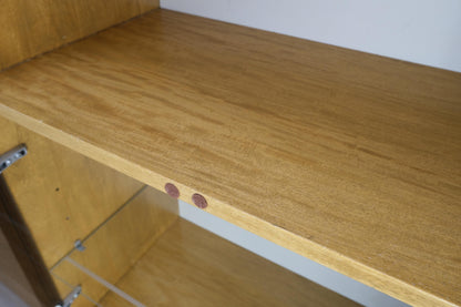 EstablishedLines 3 Bay Burl Walnut Smoked Glass Doors Cabinets Adjustable Shelves Wall Unit Mint