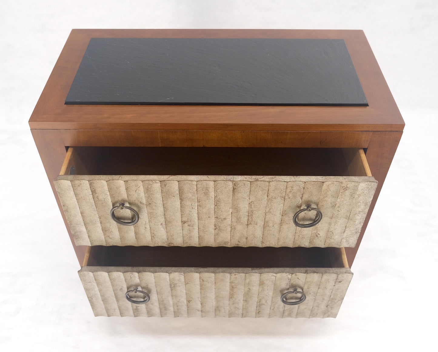 EstablishedLines Baker Slate Top Silver Leaf Scallop Front Two Drawers Night Stand End Table MINT