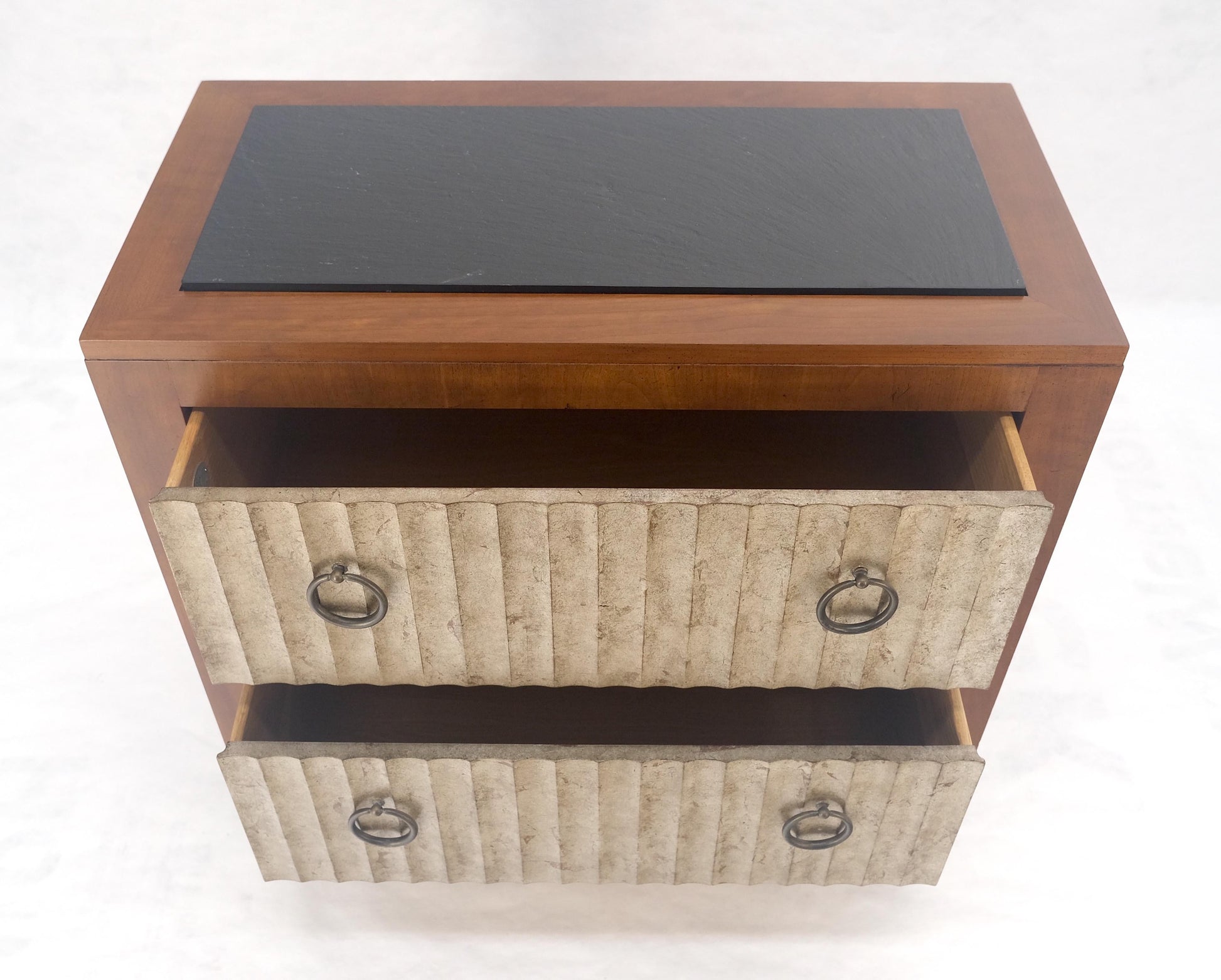 EstablishedLines Baker Slate Top Silver Leaf Scallop Front Two Drawers Night Stand End Table MINT