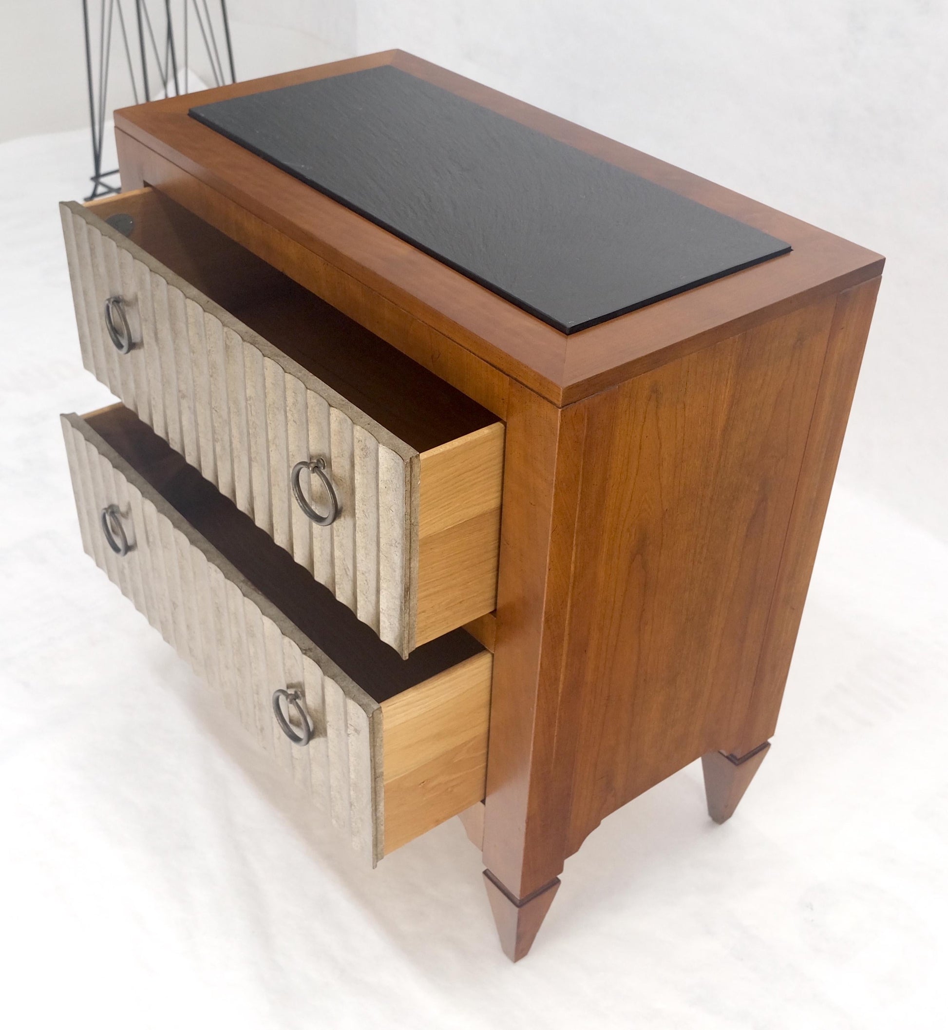 EstablishedLines Baker Slate Top Silver Leaf Scallop Front Two Drawers Night Stand End Table MINT