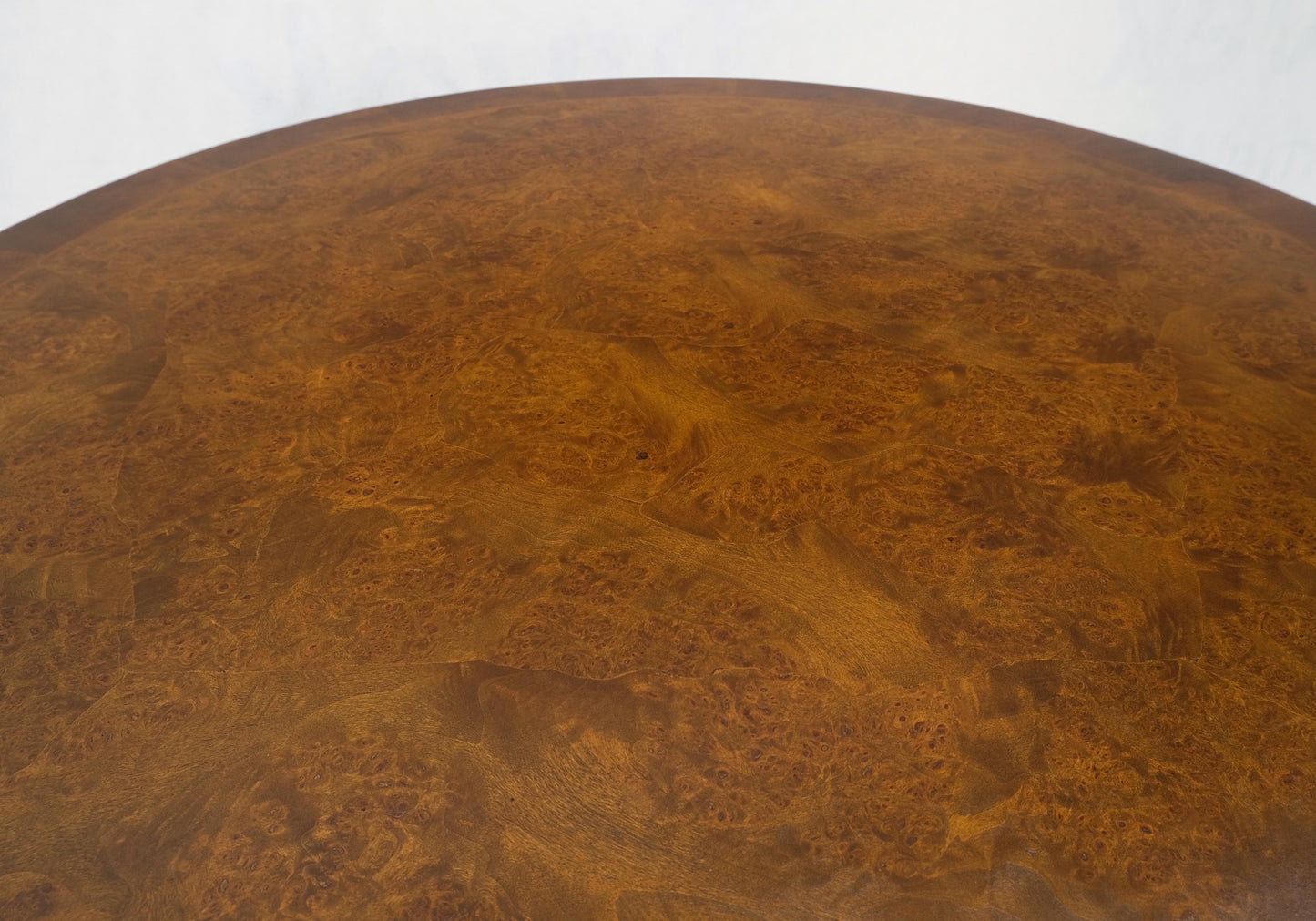 Burl Walnut Wood Top Round Carved Lotus Shape Base Dining Center Table Mint!