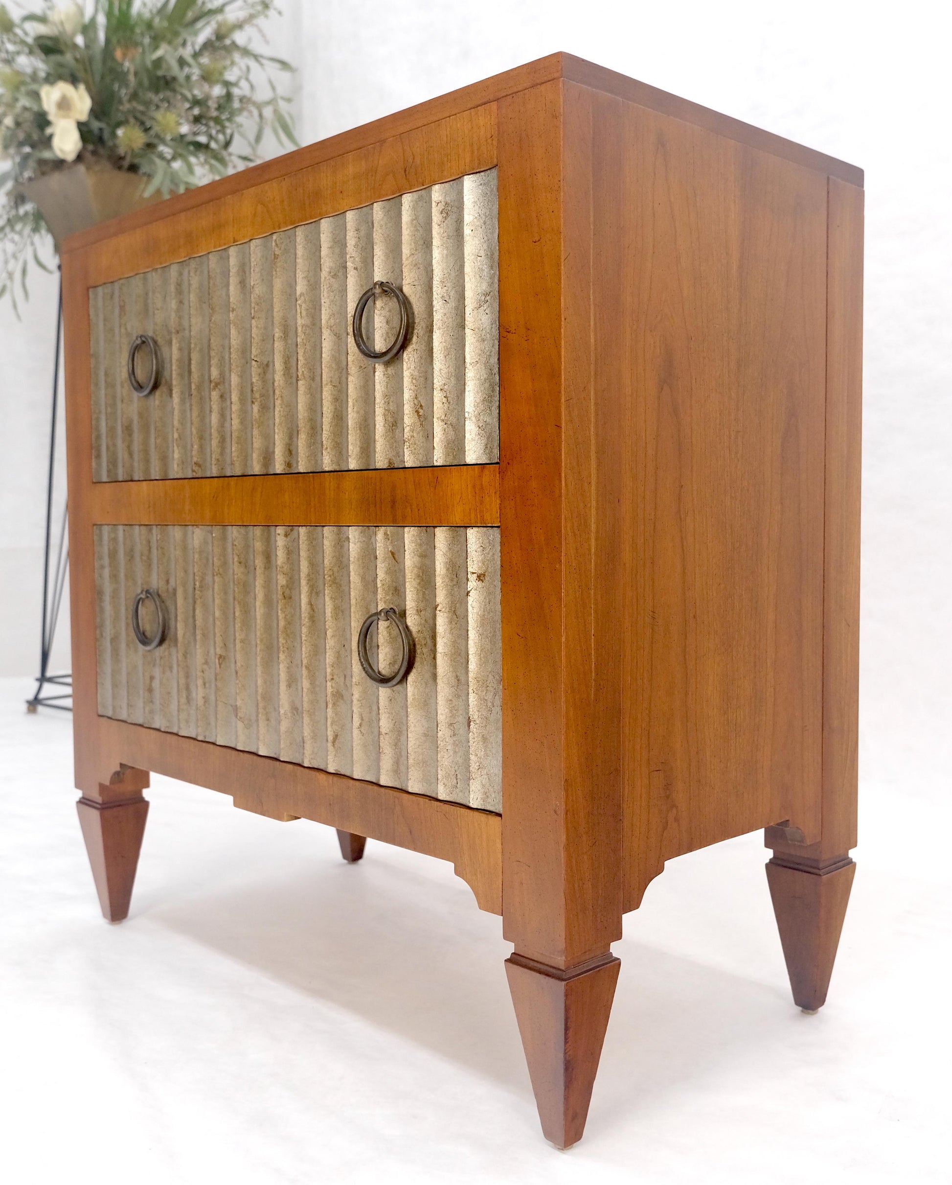 EstablishedLines Baker Slate Top Silver Leaf Scallop Front Two Drawers Night Stand End Table MINT