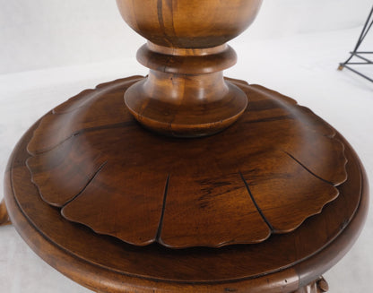 Burl Walnut Wood Top Round Carved Lotus Shape Base Dining Center Table Mint!