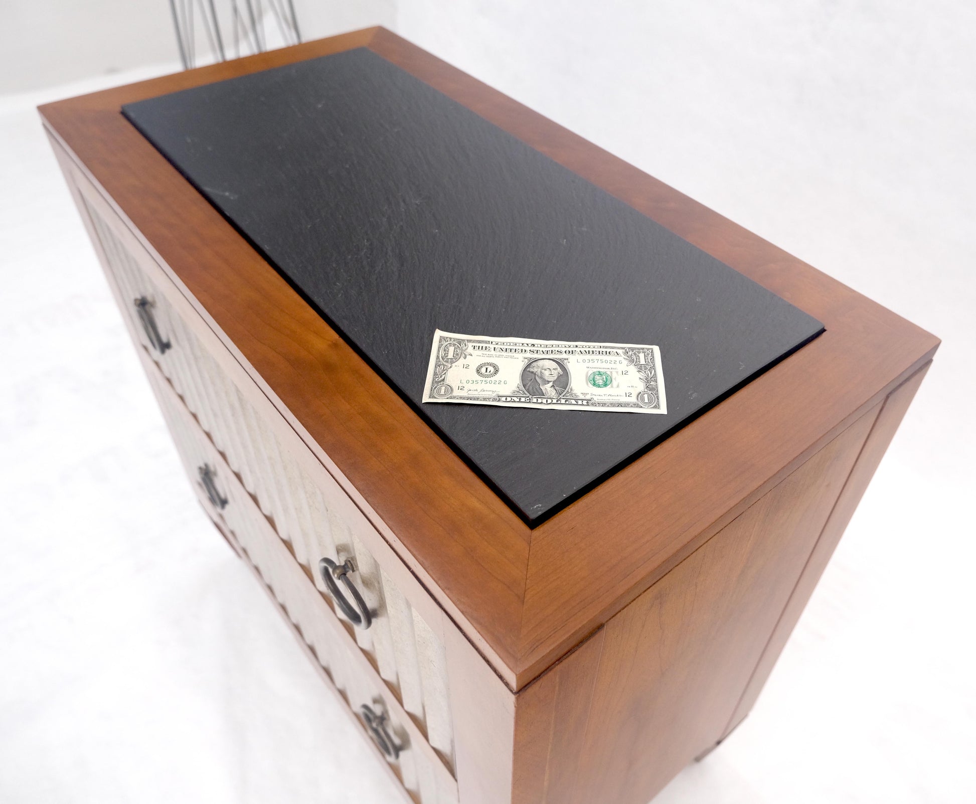 EstablishedLines Baker Slate Top Silver Leaf Scallop Front Two Drawers Night Stand End Table MINT