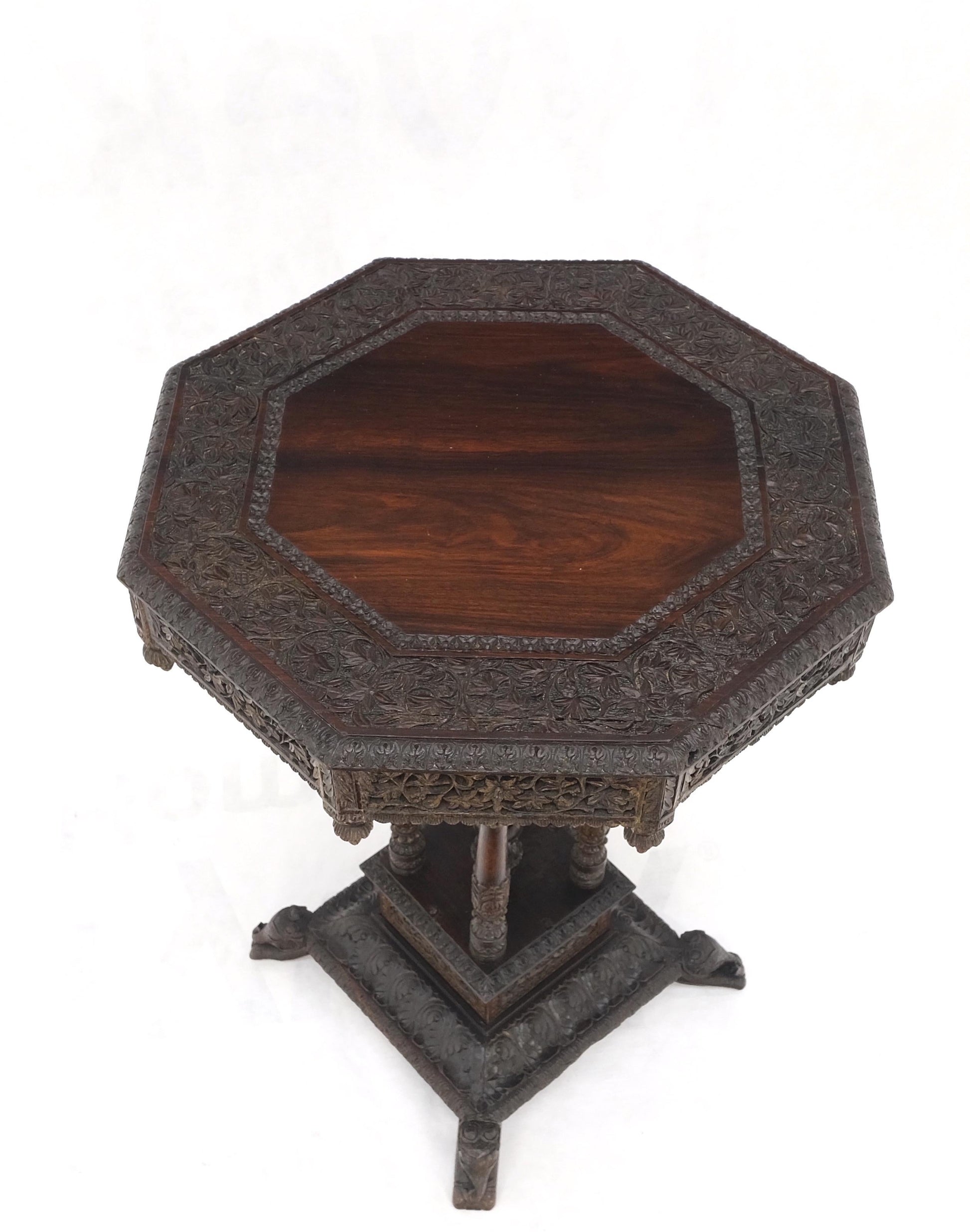 EstablishedLines Very Fine Carved Solid Rosewood Asian Oriental Lamp Occasional Stand Table Mint