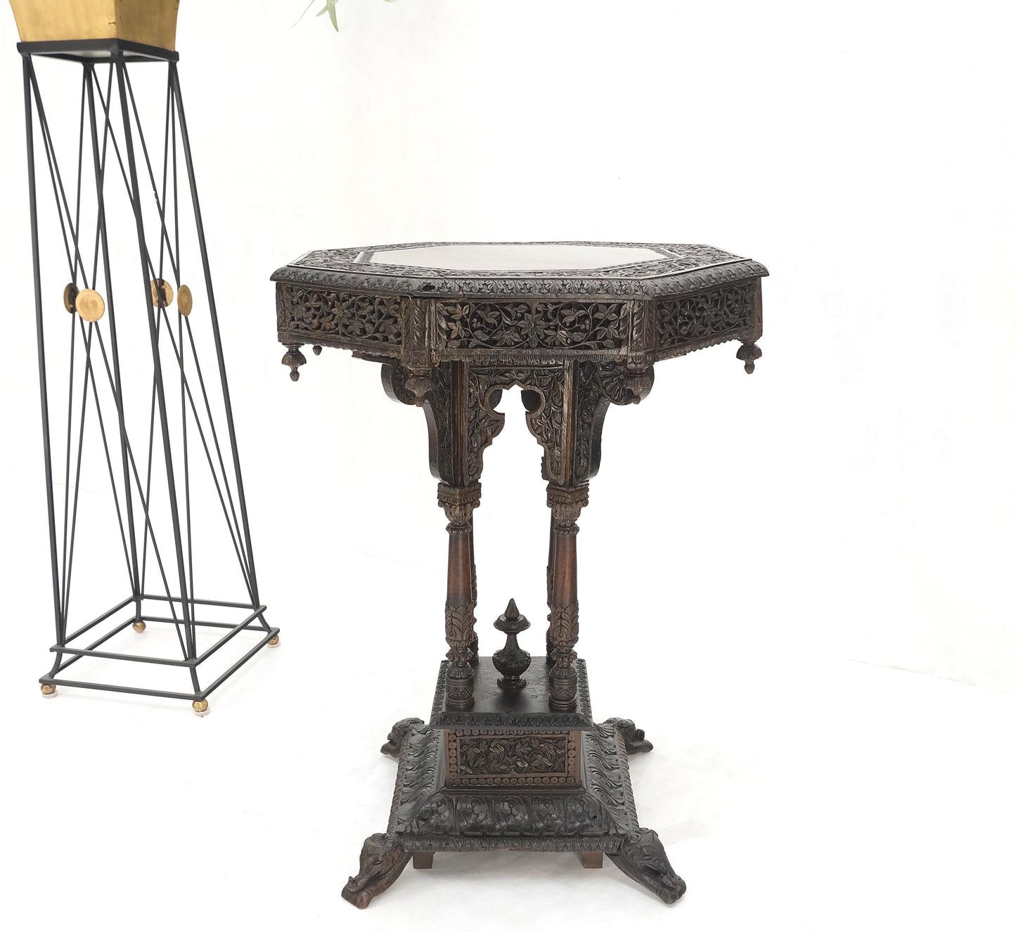 EstablishedLines Very Fine Carved Solid Rosewood Asian Oriental Lamp Occasional Stand Table Mint