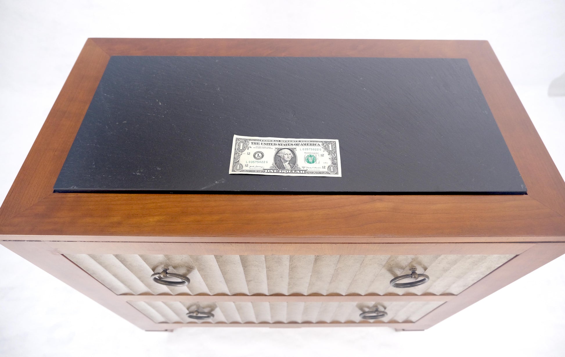 EstablishedLines Baker Slate Top Silver Leaf Scallop Front Two Drawers Night Stand End Table MINT