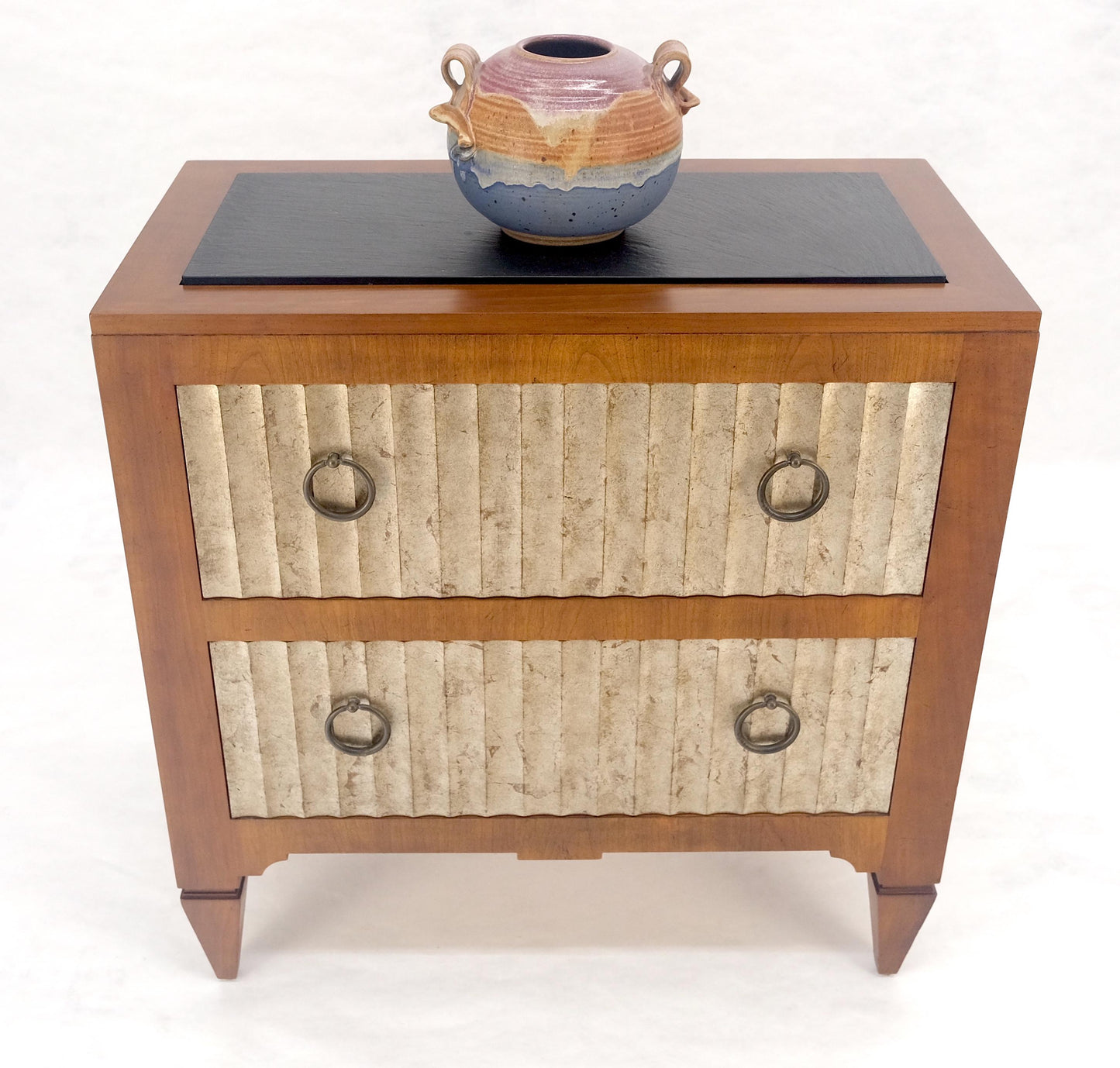 EstablishedLines Baker Slate Top Silver Leaf Scallop Front Two Drawers Night Stand End Table MINT