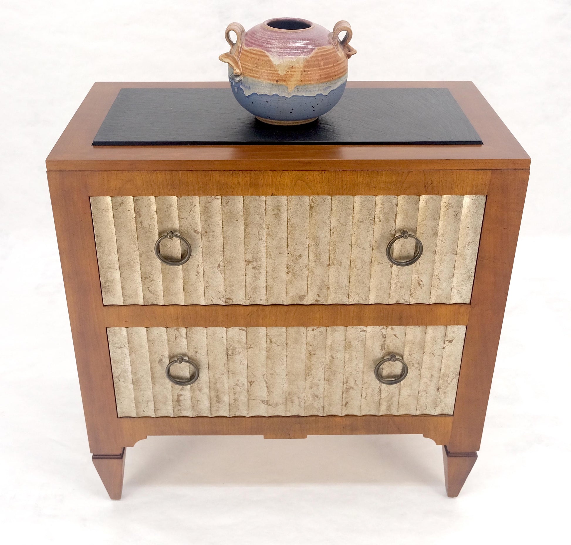 EstablishedLines Baker Slate Top Silver Leaf Scallop Front Two Drawers Night Stand End Table MINT