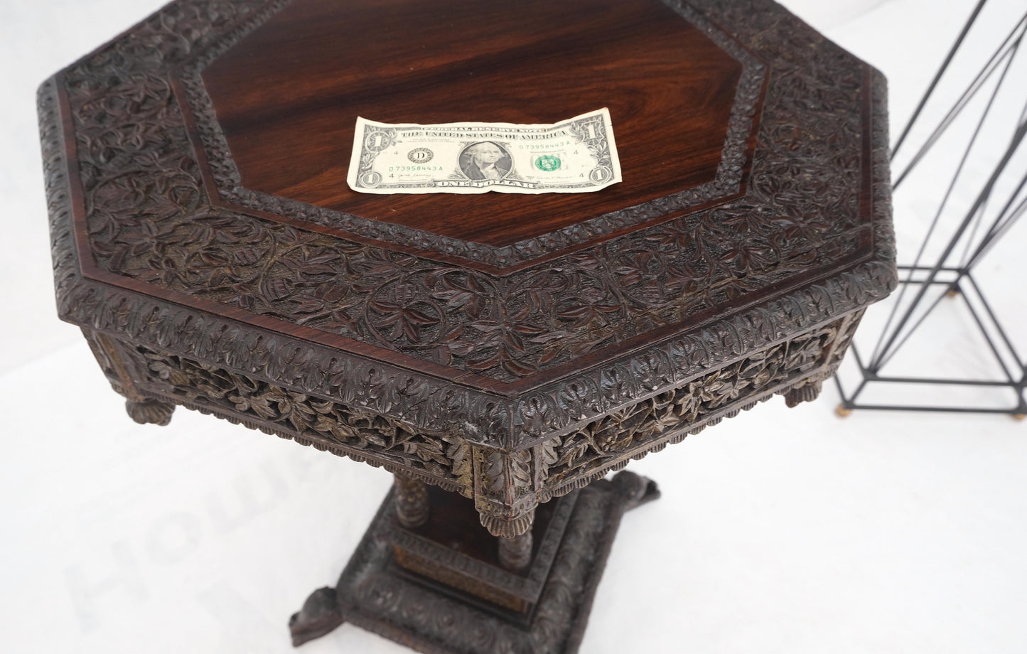 EstablishedLines Very Fine Carved Solid Rosewood Asian Oriental Lamp Occasional Stand Table Mint