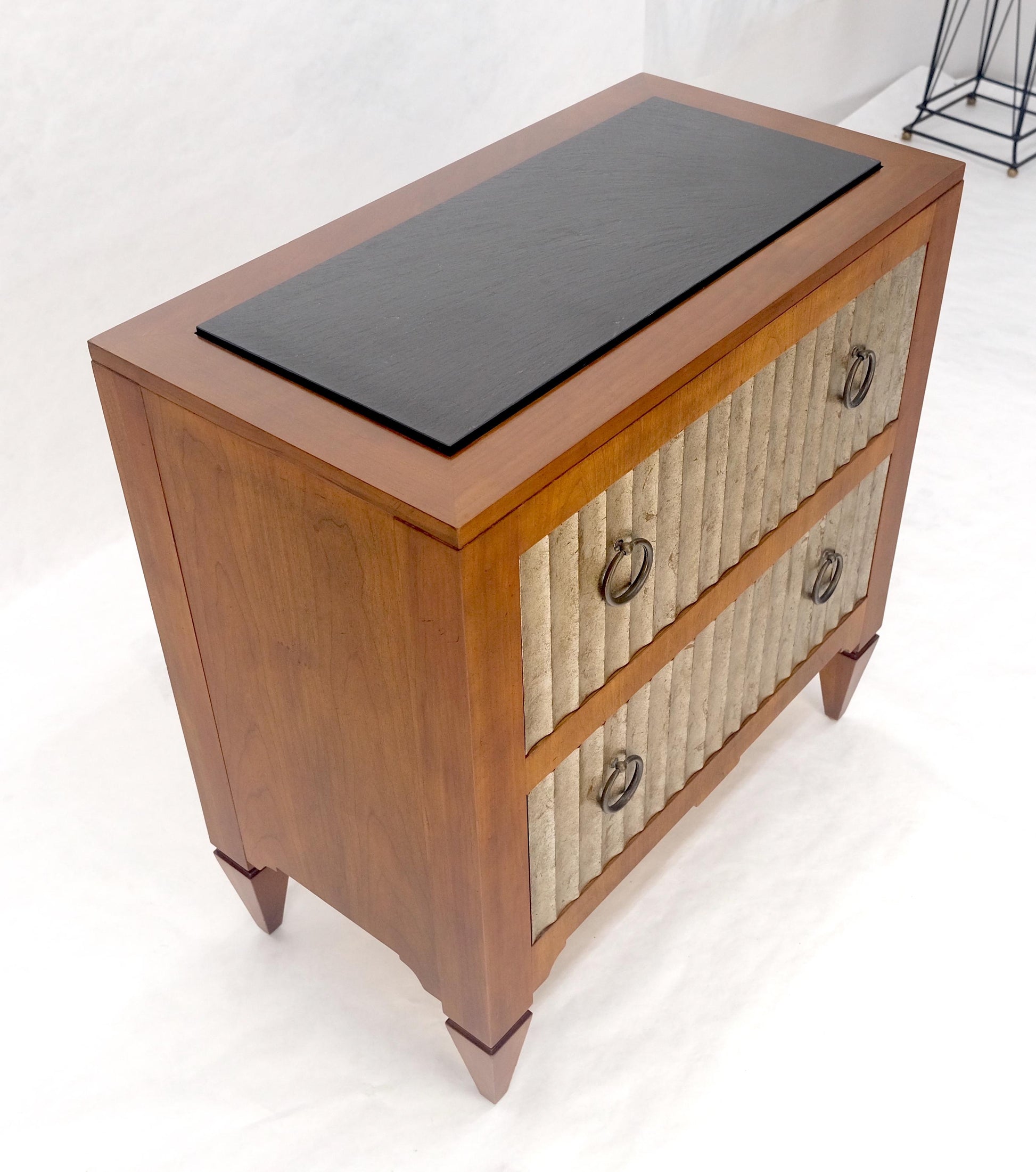 EstablishedLines Baker Slate Top Silver Leaf Scallop Front Two Drawers Night Stand End Table MINT