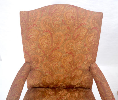 EstablishedLines Pair of Fine Carved White Lacquer Rouge Floral Upholstery Arm Club Chairs MINT