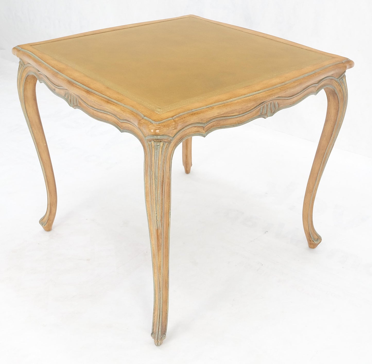 EstablishedLines Beige to Off White Wash Finish Leather Top French Provincial Square Game Table