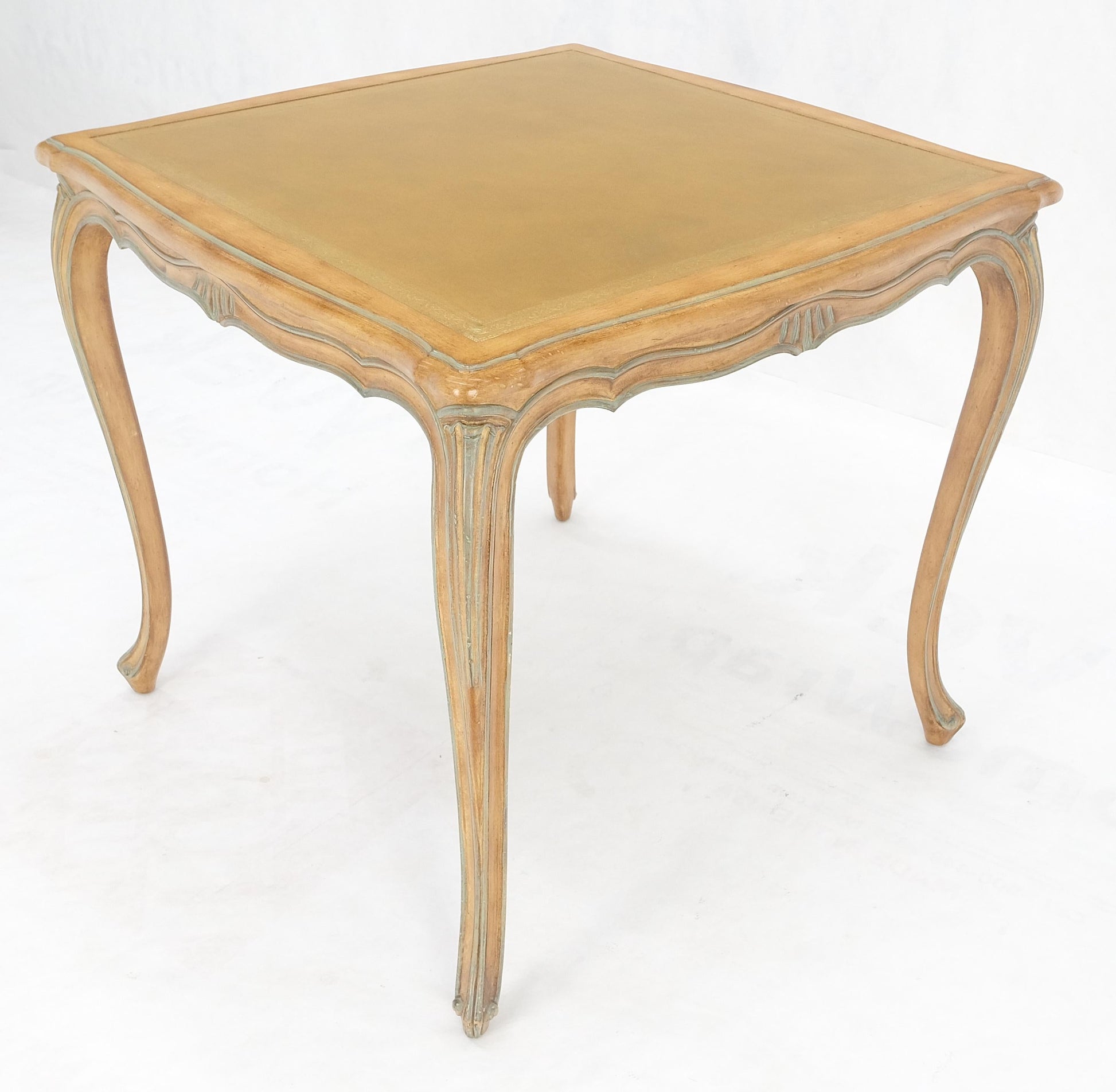 EstablishedLines Beige to Off White Wash Finish Leather Top French Provincial Square Game Table