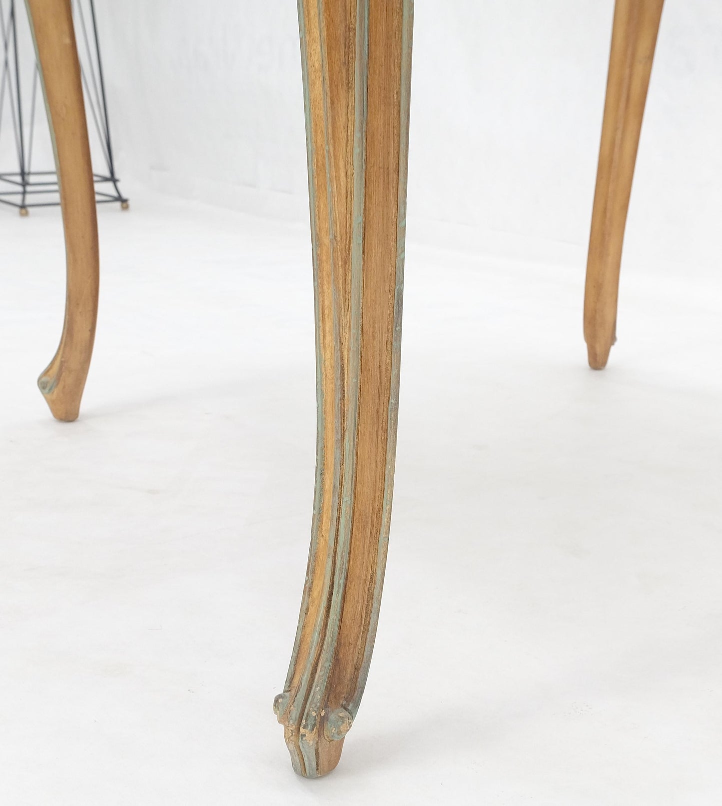 EstablishedLines Beige to Off White Wash Finish Leather Top French Provincial Square Game Table