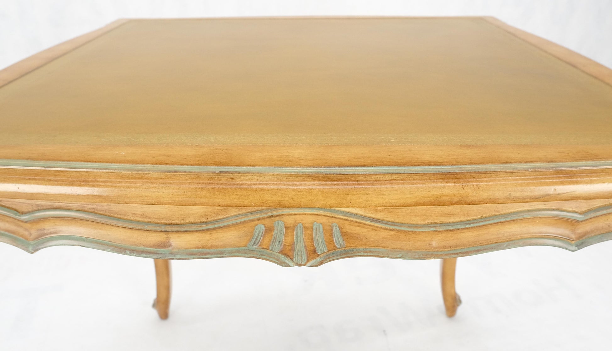 EstablishedLines Beige to Off White Wash Finish Leather Top French Provincial Square Game Table