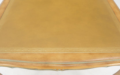 EstablishedLines Beige to Off White Wash Finish Leather Top French Provincial Square Game Table
