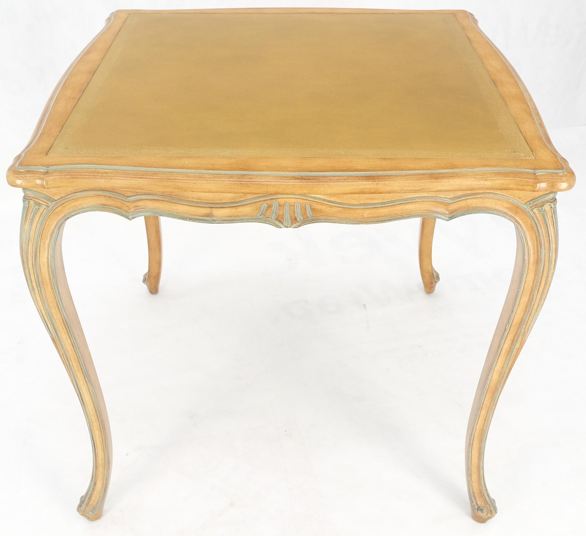 EstablishedLines Beige to Off White Wash Finish Leather Top French Provincial Square Game Table