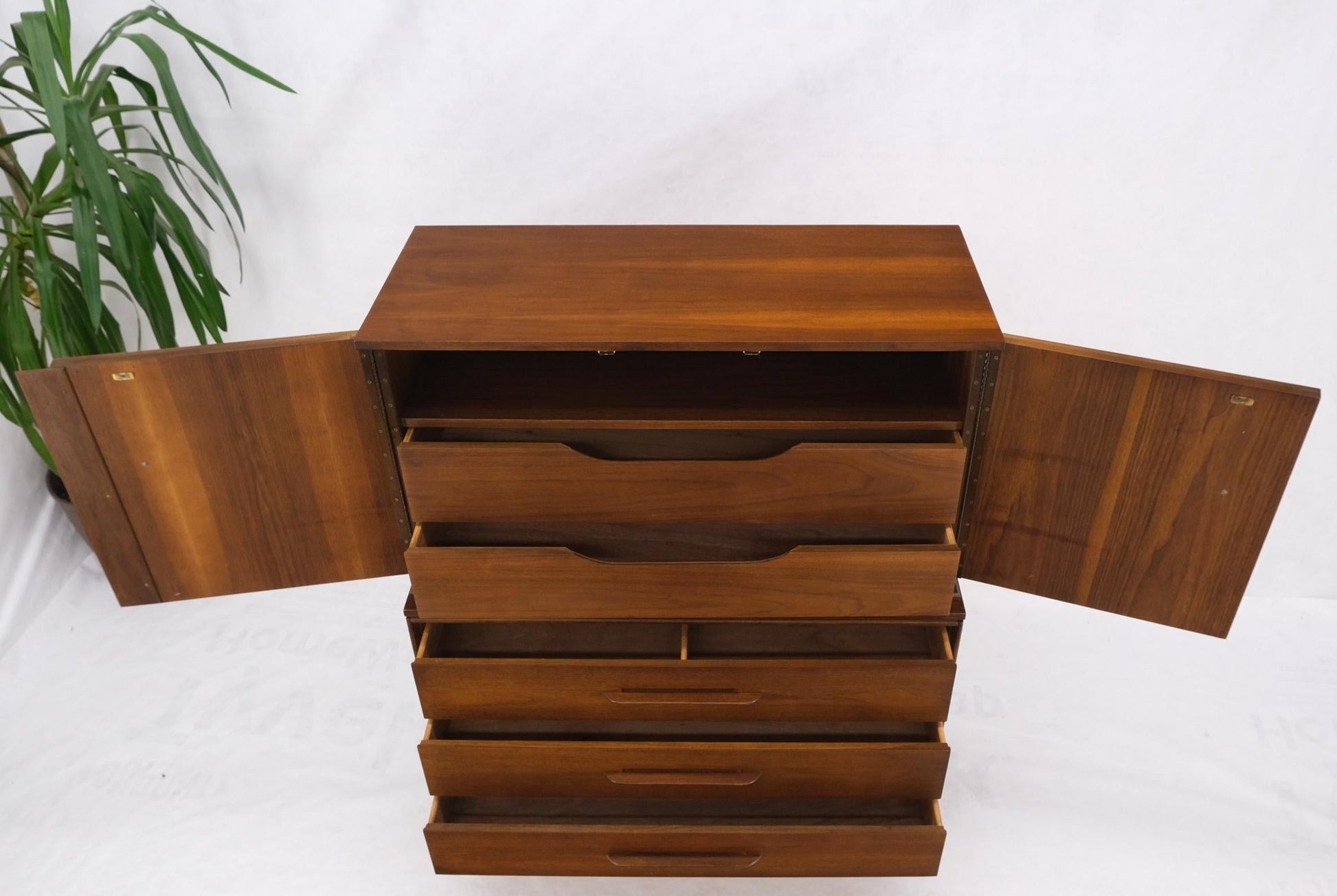 EstablishedLines Light Medium Walnut Gentleman's High Chest Dresser Cabinet Mid-Century Modern