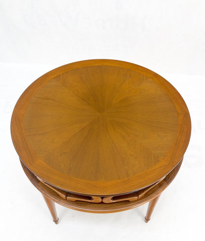 EstablishedLines Pierced Caved Ornament Round Walnut Banded Mid-Century Modern Side End Table