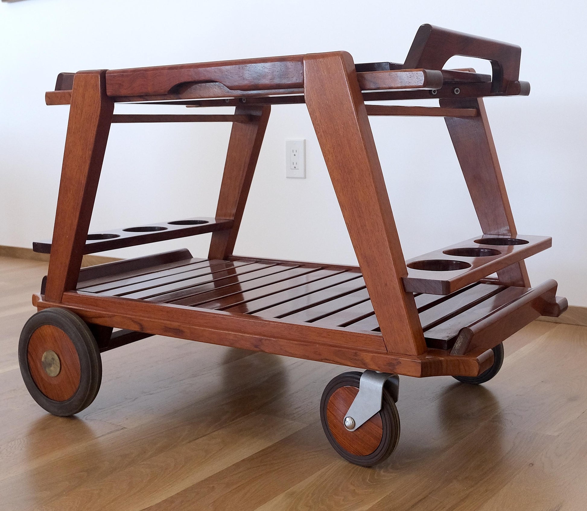 EstablishedLines Tricomfort Solid Rosewood Large Wheel Outdoor Indoor Serving Cart Made in France