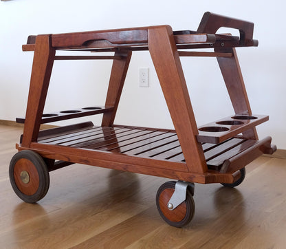 EstablishedLines Tricomfort Solid Rosewood Large Wheel Outdoor Indoor Serving Cart Made in France