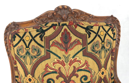 EstablishedLines Pair of His & Hers Finely Carved Walnut Country French Lounge Armchairs Tapestry