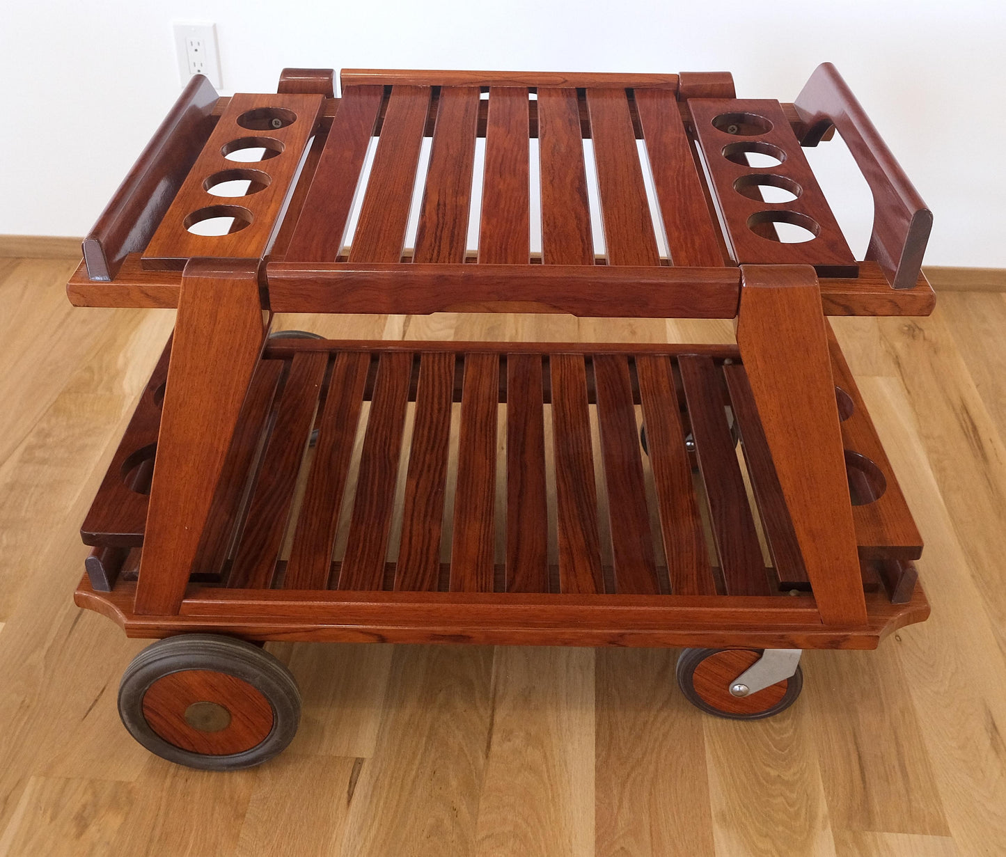 EstablishedLines Tricomfort Solid Rosewood Large Wheel Outdoor Indoor Serving Cart Made in France
