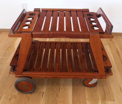 EstablishedLines Tricomfort Solid Rosewood Large Wheel Outdoor Indoor Serving Cart Made in France