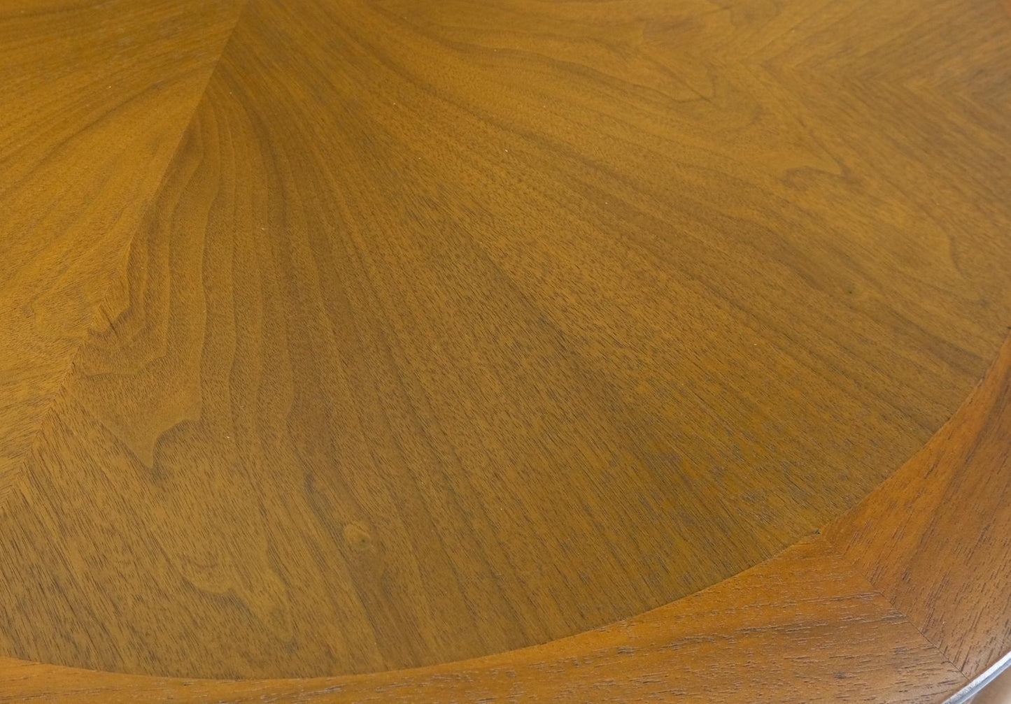 EstablishedLines Pierced Caved Ornament Round Walnut Banded Mid-Century Modern Side End Table