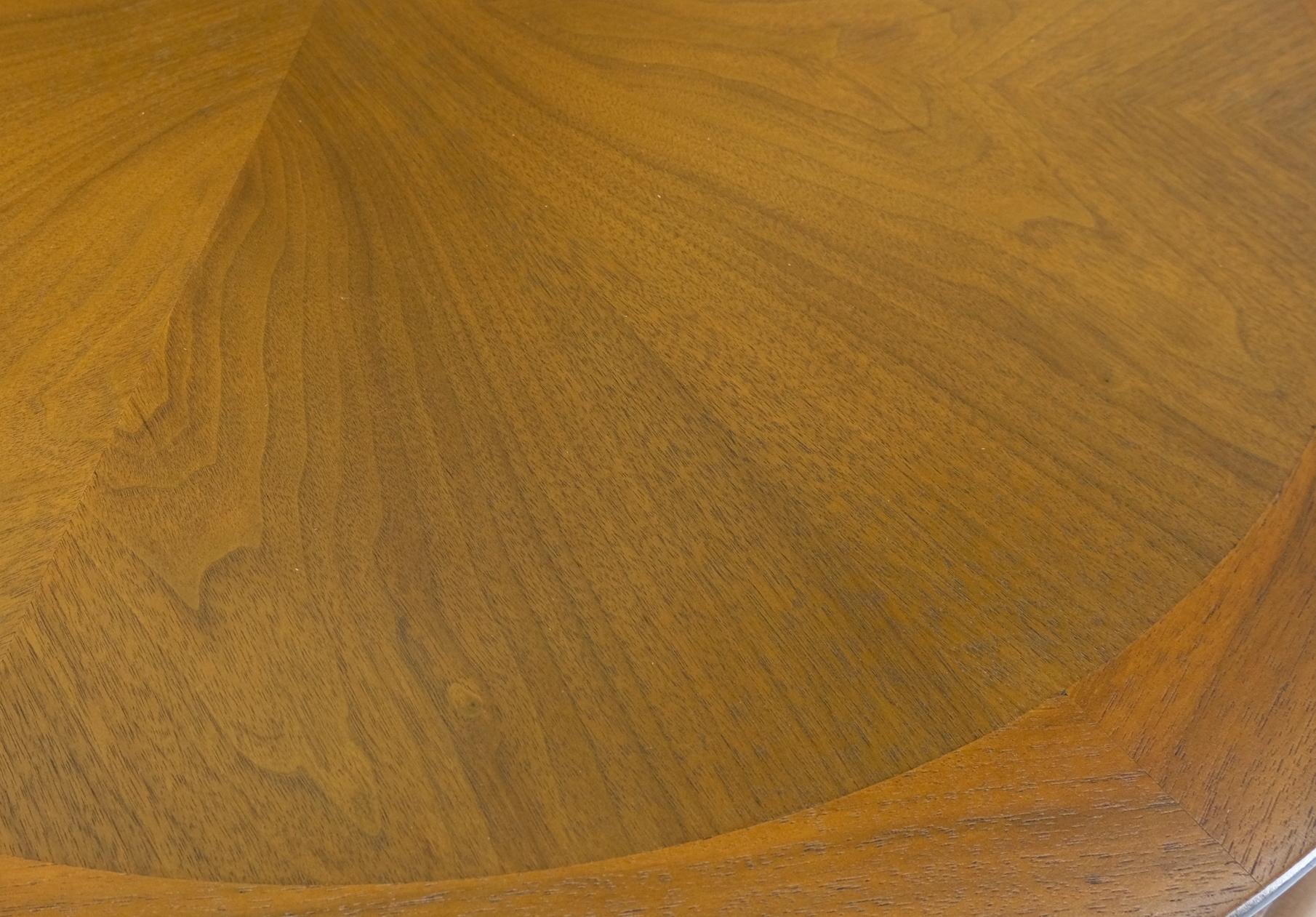 EstablishedLines Pierced Caved Ornament Round Walnut Banded Mid-Century Modern Side End Table