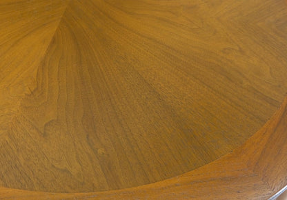 EstablishedLines Pierced Caved Ornament Round Walnut Banded Mid-Century Modern Side End Table