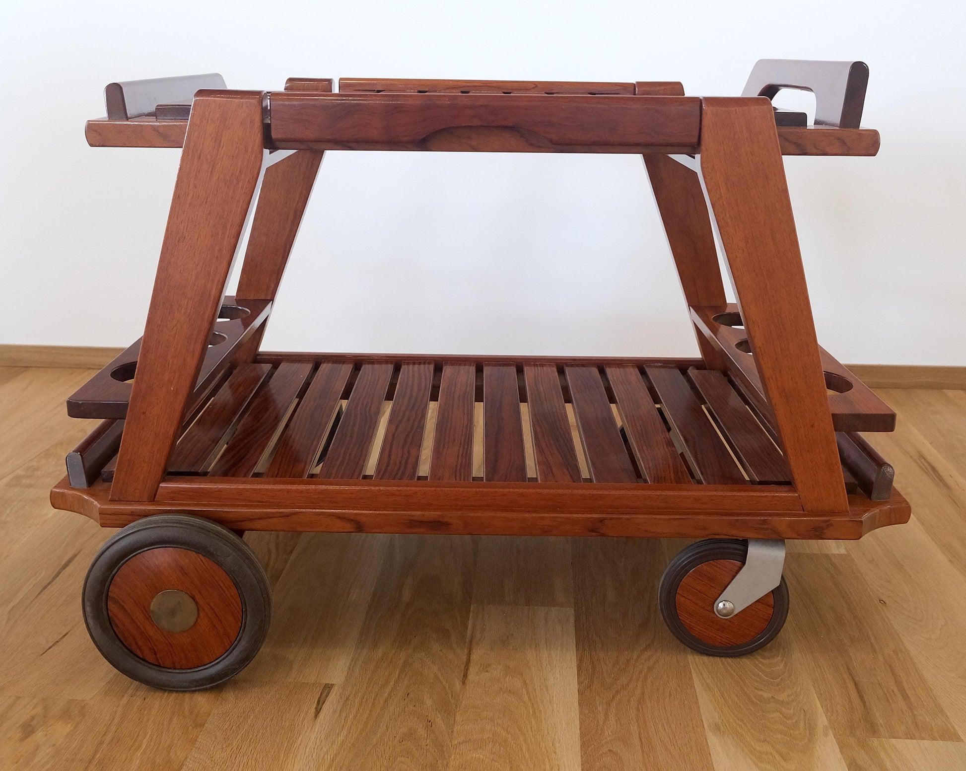 EstablishedLines Tricomfort Solid Rosewood Large Wheel Outdoor Indoor Serving Cart Made in France