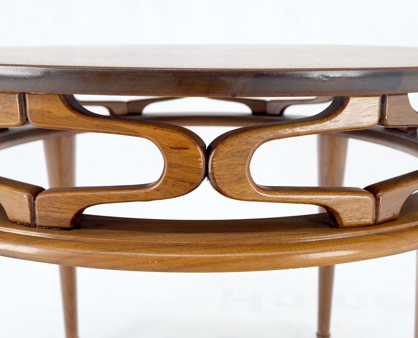 EstablishedLines Pierced Caved Ornament Round Walnut Banded Mid-Century Modern Side End Table