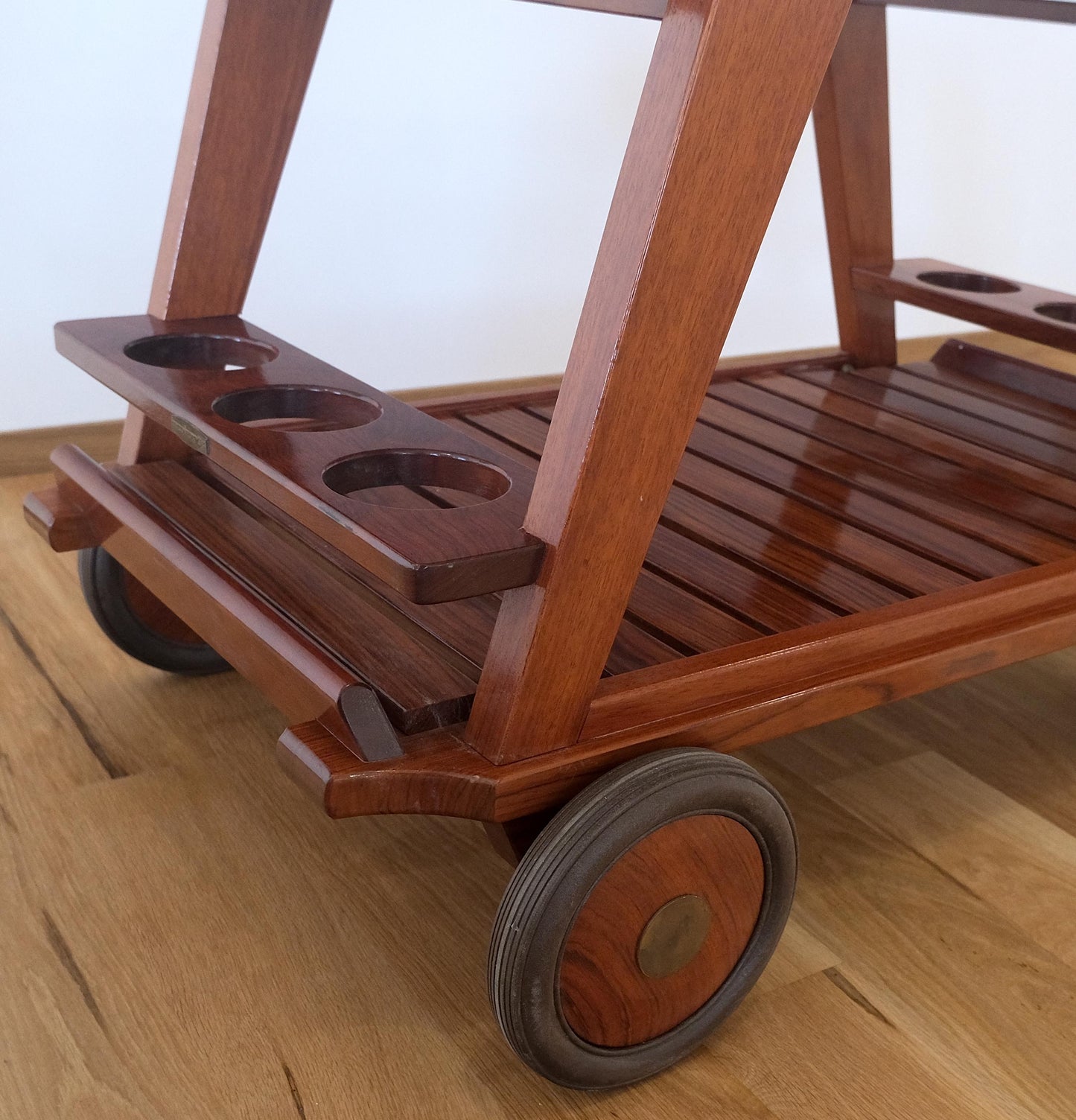 EstablishedLines Tricomfort Solid Rosewood Large Wheel Outdoor Indoor Serving Cart Made in France