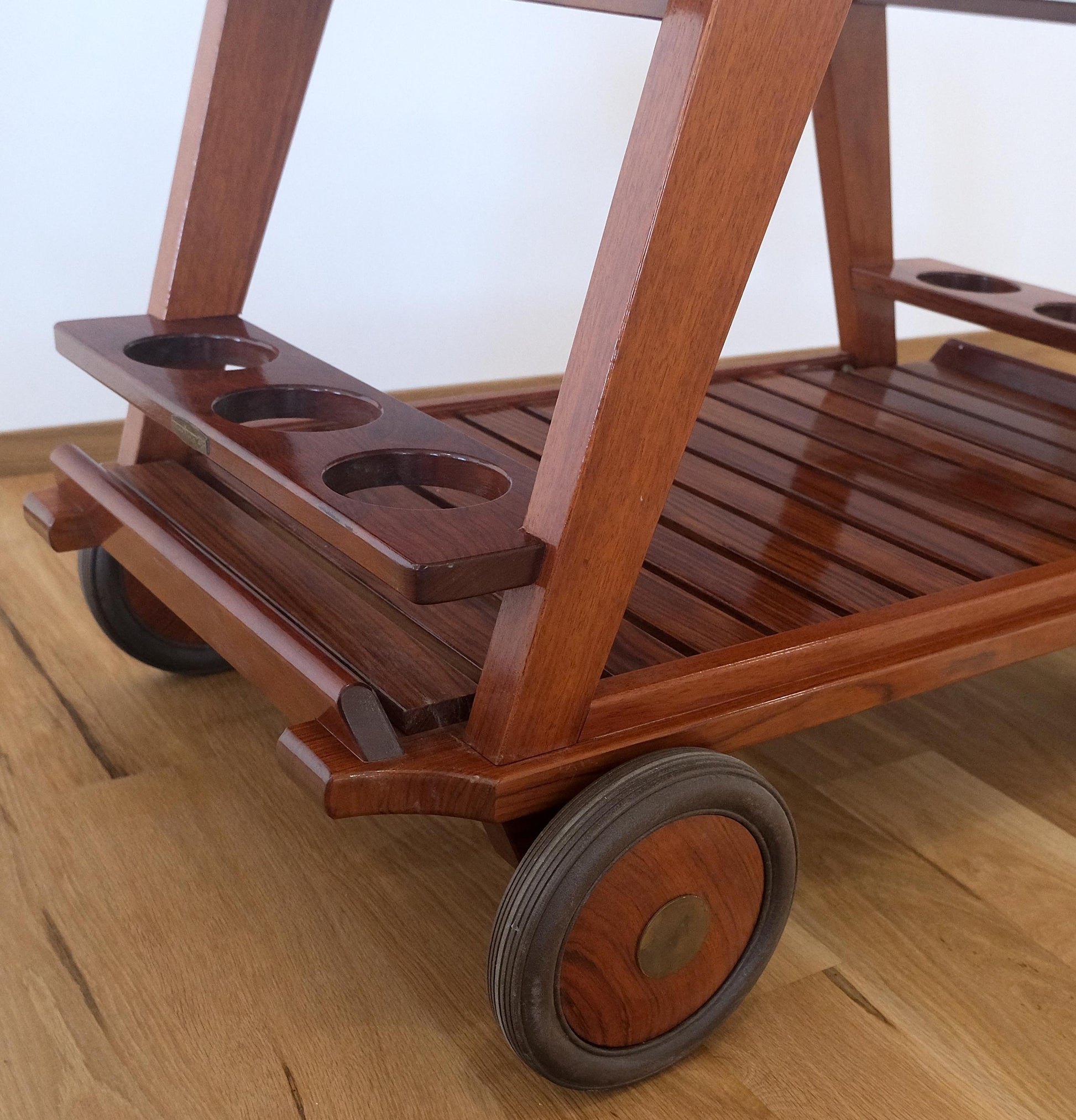 EstablishedLines Tricomfort Solid Rosewood Large Wheel Outdoor Indoor Serving Cart Made in France